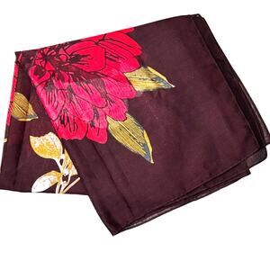 Floral Wrap Cotton Poly blend scarf shawl burgundy pink floral huge square pareo